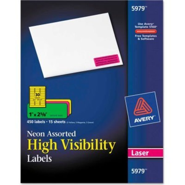 Avery Avery® High-Visibility Laser Labels, 1 x 2-5/8, Assorted Neons, 450/Pack 5979